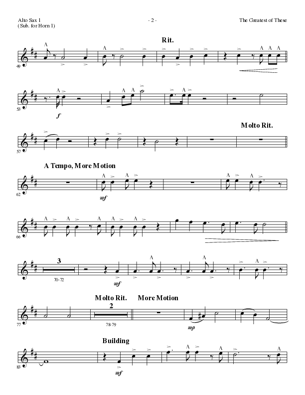 The Greatest of These (Choral Anthem SATB) Alto Sax (Lillenas Choral / Arr. David Clydesdale)