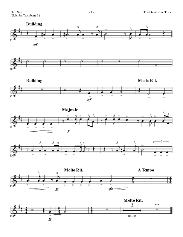 The Greatest of These (Choral Anthem SATB) Bari Sax (Lillenas Choral / Arr. David Clydesdale)