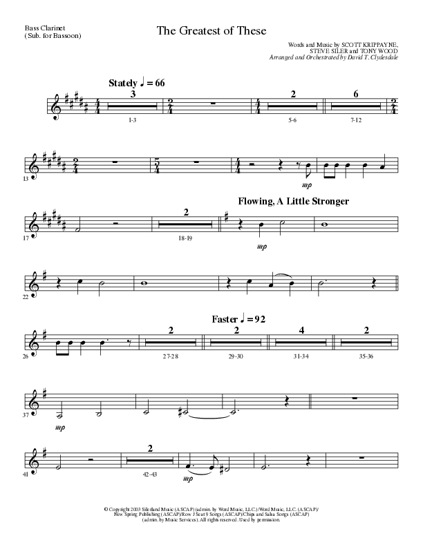 The Greatest of These (Choral Anthem SATB) Bass Clarinet (Lillenas Choral / Arr. David Clydesdale)