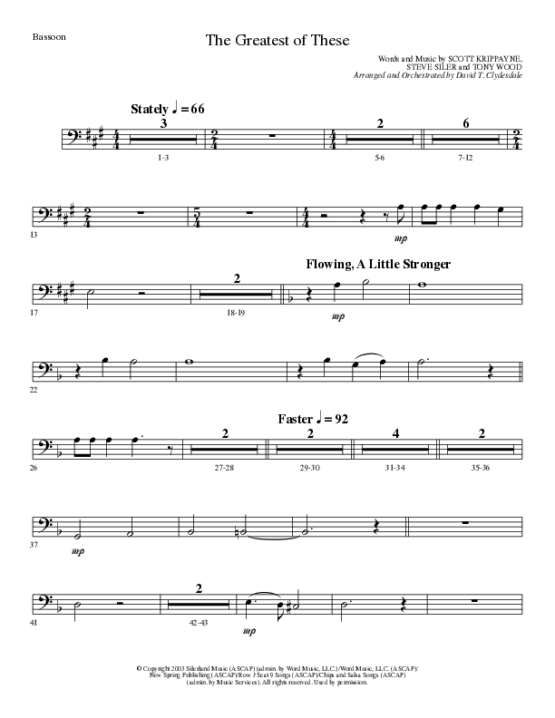 The Greatest of These (Choral Anthem SATB) Bassoon (Lillenas Choral / Arr. David Clydesdale)