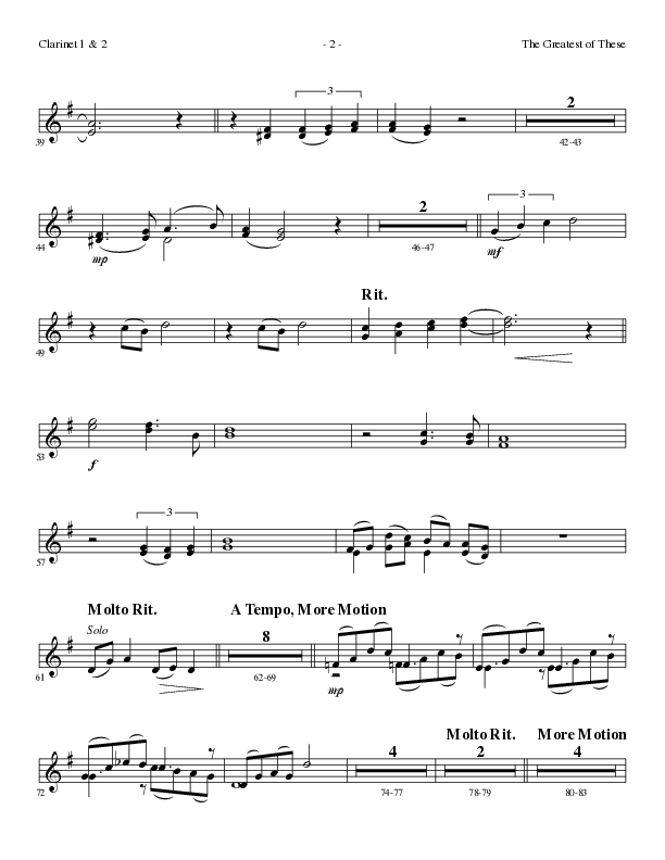The Greatest of These (Choral Anthem SATB) Clarinet 1/2 (Lillenas Choral / Arr. David Clydesdale)