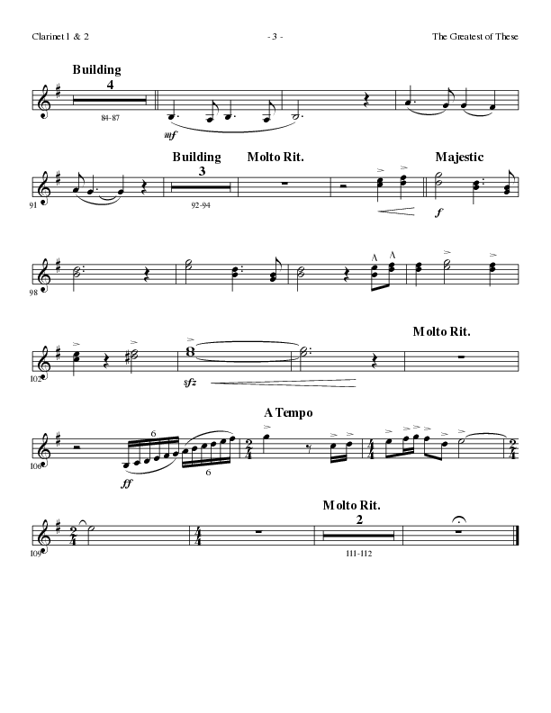The Greatest of These (Choral Anthem SATB) Clarinet 1/2 (Lillenas Choral / Arr. David Clydesdale)
