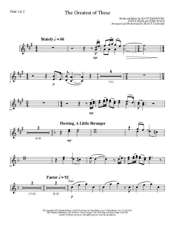 The Greatest of These (Choral Anthem SATB) Flute 1/2 (Lillenas Choral / Arr. David Clydesdale)