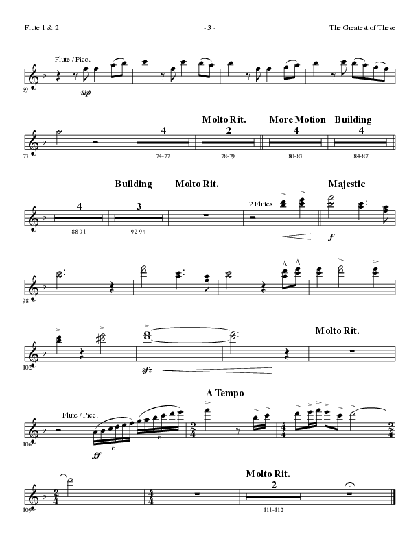 The Greatest of These (Choral Anthem SATB) Flute 1/2 (Lillenas Choral / Arr. David Clydesdale)