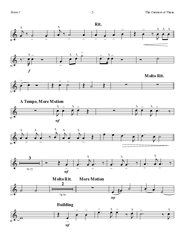 The Greatest of These (Choral Anthem SATB) French Horn 1 (Lillenas Choral / Arr. David Clydesdale)