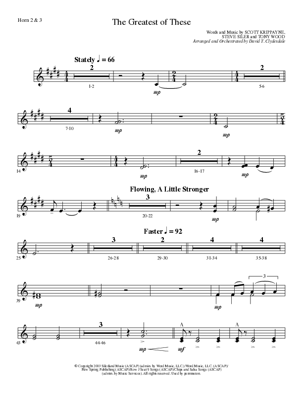 The Greatest of These (Choral Anthem SATB) French Horn 2 (Lillenas Choral / Arr. David Clydesdale)