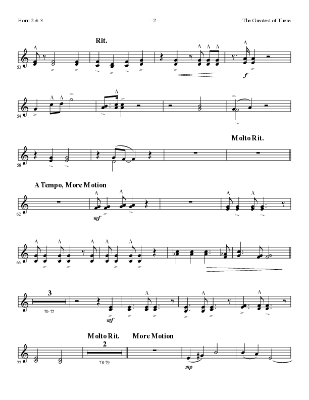 The Greatest of These (Choral Anthem SATB) French Horn 2 (Lillenas Choral / Arr. David Clydesdale)