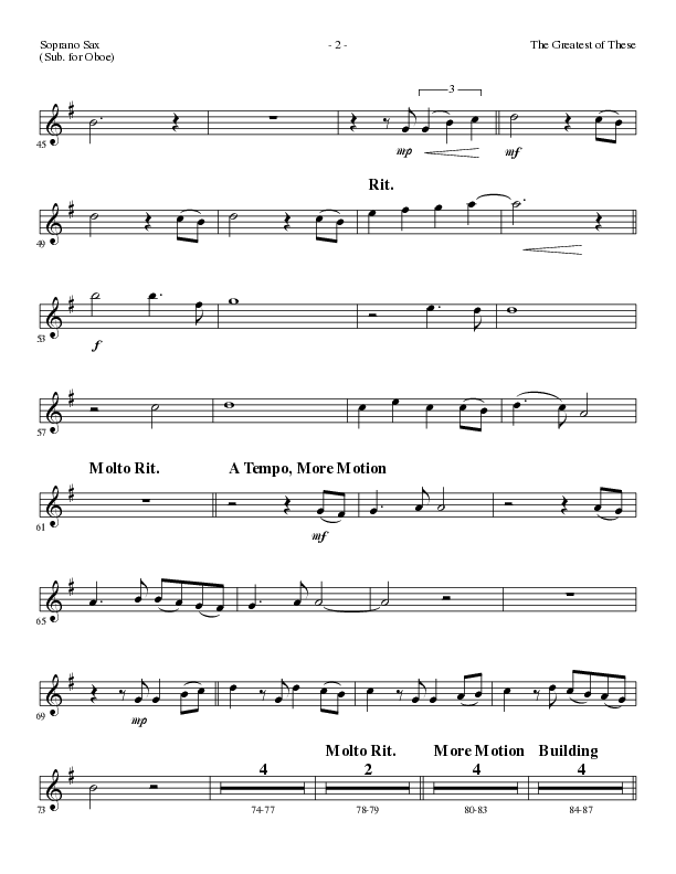 The Greatest of These (Choral Anthem SATB) Soprano Sax (Lillenas Choral / Arr. David Clydesdale)