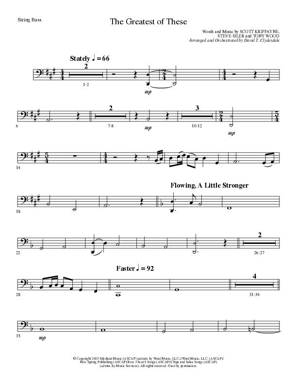 The Greatest of These (Choral Anthem SATB) String Bass (Lillenas Choral / Arr. David Clydesdale)