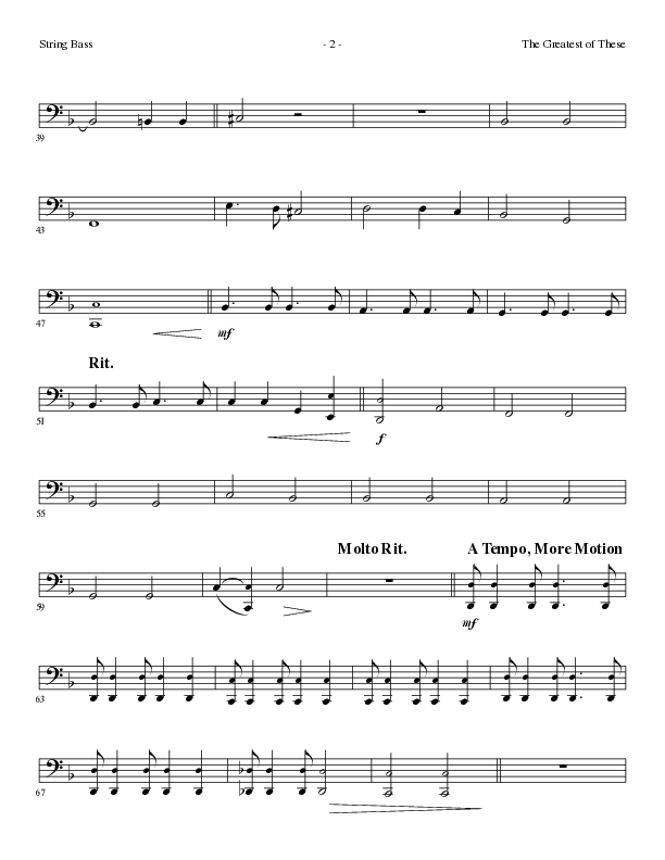 The Greatest of These (Choral Anthem SATB) String Bass (Lillenas Choral / Arr. David Clydesdale)