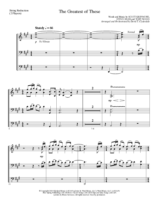 The Greatest of These (Choral Anthem SATB) String Reduction (Lillenas Choral / Arr. David Clydesdale)