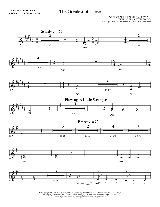 The Greatest of These (Choral Anthem SATB) Tenor Sax/Baritone T.C. (Lillenas Choral / Arr. David Clydesdale)