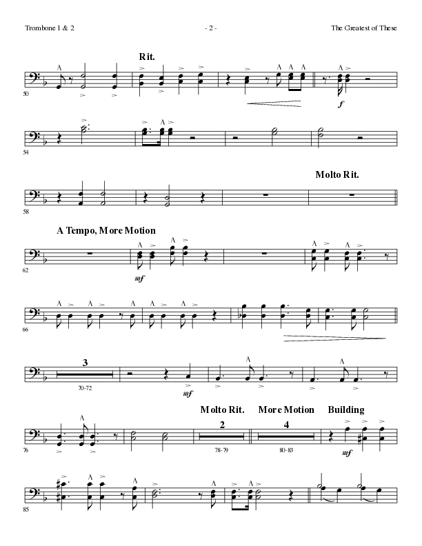 The Greatest of These (Choral Anthem SATB) Trombone 1/2 (Lillenas Choral / Arr. David Clydesdale)