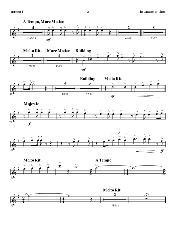The Greatest of These (Choral Anthem SATB) Trumpet 1 (Lillenas Choral / Arr. David Clydesdale)