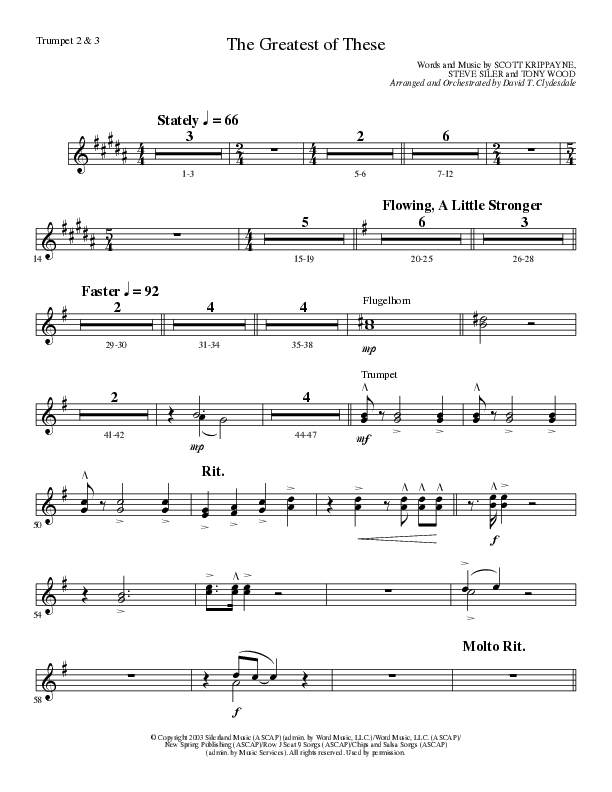 The Greatest of These (Choral Anthem SATB) Trumpet 2/3 (Lillenas Choral / Arr. David Clydesdale)