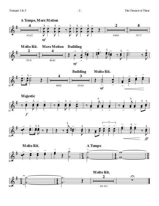The Greatest of These (Choral Anthem SATB) Trumpet 2/3 (Lillenas Choral / Arr. David Clydesdale)