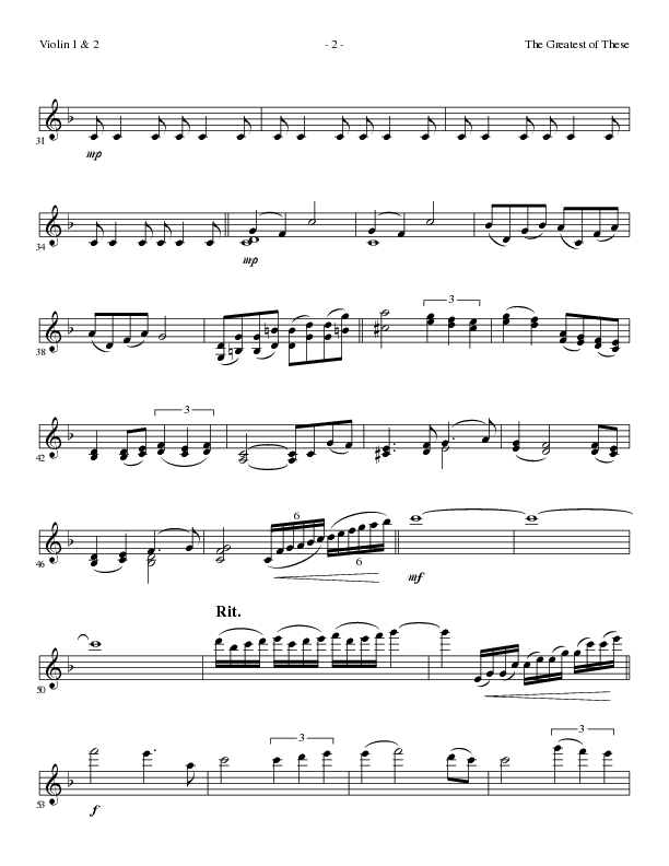 The Greatest of These (Choral Anthem SATB) Violin 1/2 (Lillenas Choral / Arr. David Clydesdale)