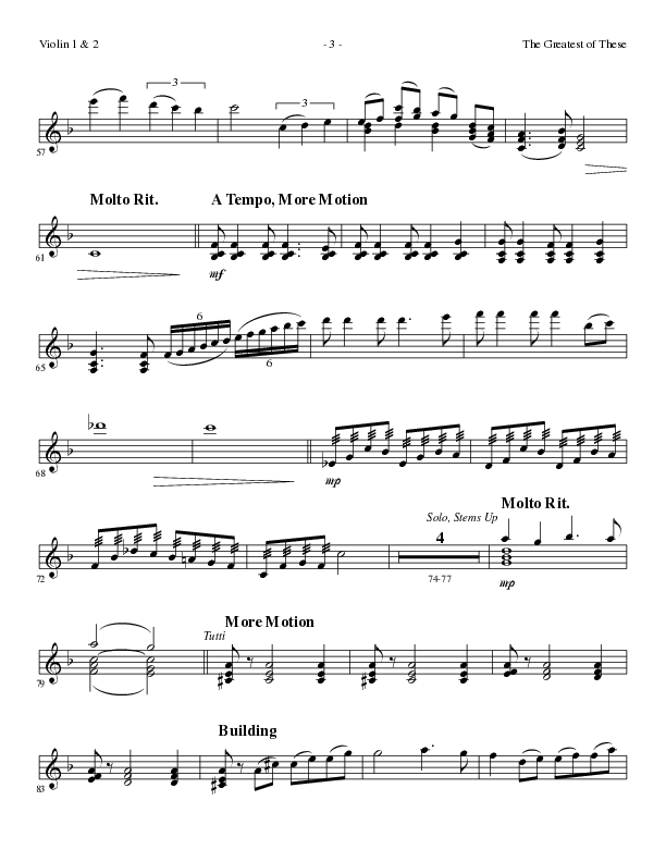 The Greatest of These (Choral Anthem SATB) Violin 1/2 (Lillenas Choral / Arr. David Clydesdale)