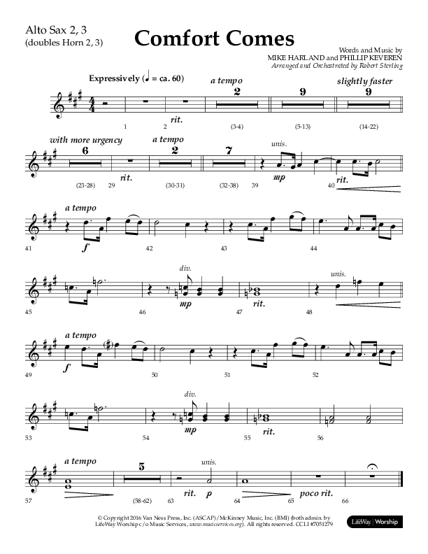 Comfort Comes (Choral Anthem SATB) Alto Sax (Lifeway Choral / Arr. Robert Sterling)