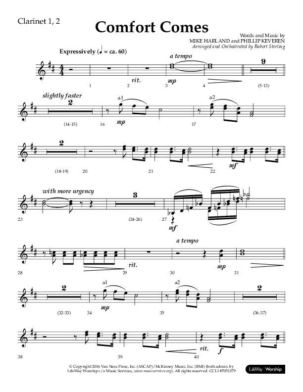 Comfort Comes (Choral Anthem SATB) Clarinet 1/2 (Lifeway Choral / Arr. Robert Sterling)