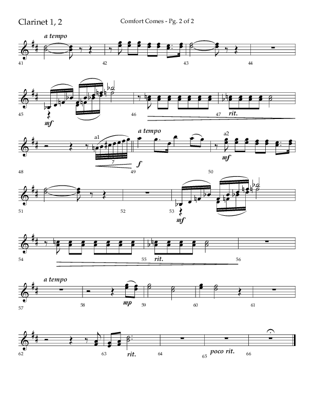 Comfort Comes (Choral Anthem SATB) Clarinet 1/2 (Lifeway Choral / Arr. Robert Sterling)