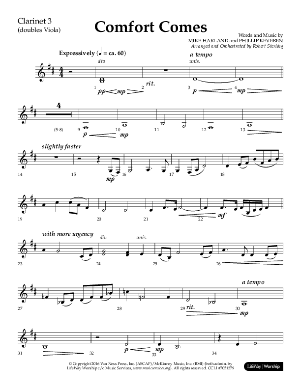 Comfort Comes (Choral Anthem SATB) Clarinet 3 (Lifeway Choral / Arr. Robert Sterling)