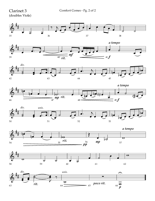 Comfort Comes (Choral Anthem SATB) Clarinet 3 (Lifeway Choral / Arr. Robert Sterling)