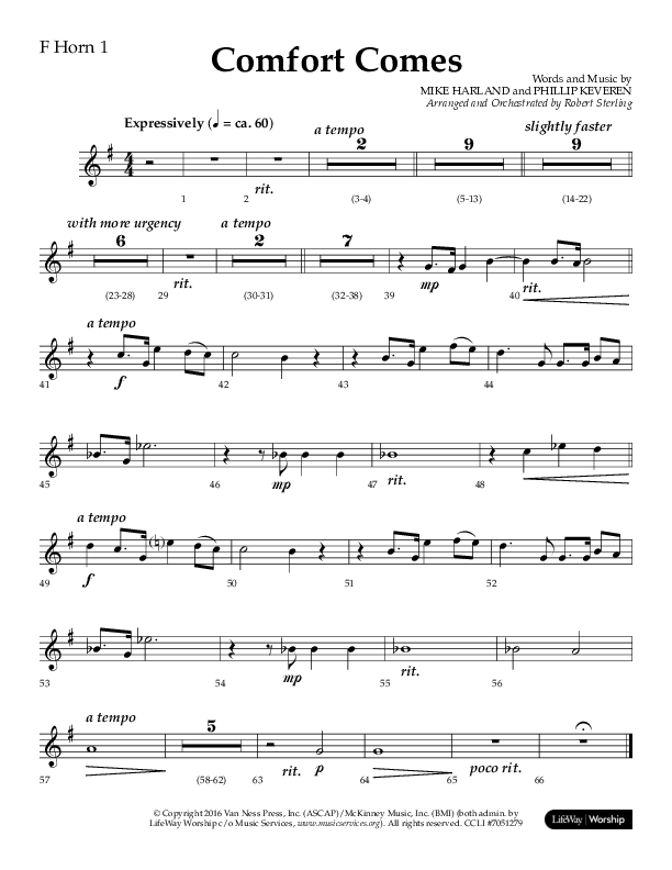Comfort Comes (Choral Anthem SATB) French Horn 1 (Lifeway Choral / Arr. Robert Sterling)