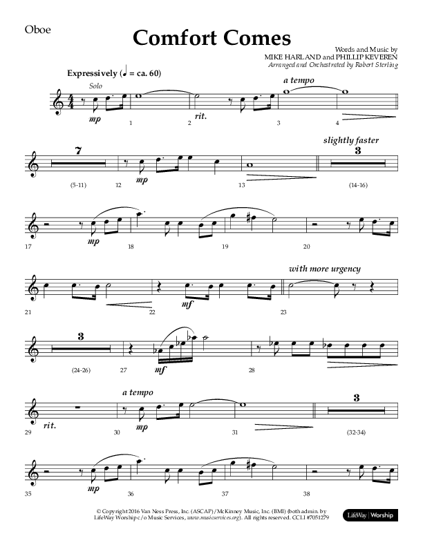 Comfort Comes (Choral Anthem SATB) Oboe (Lifeway Choral / Arr. Robert Sterling)