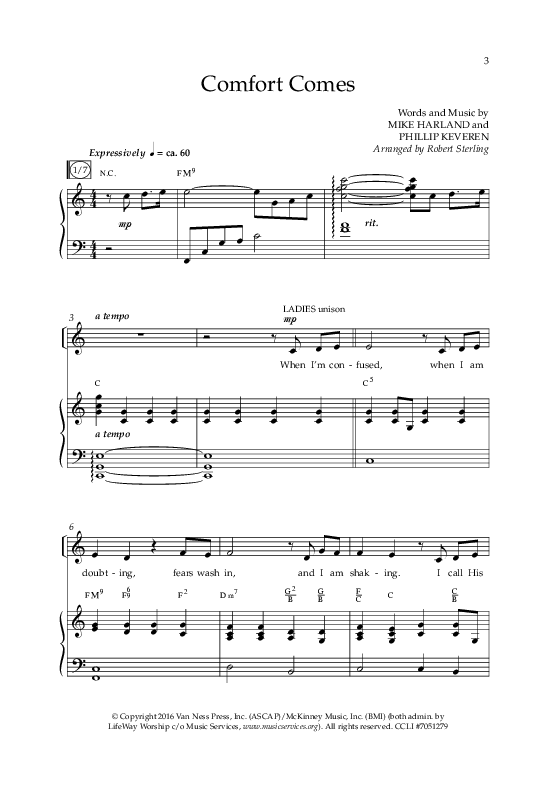 Comfort Comes (Choral Anthem SATB) Anthem (SATB/Piano) (Lifeway Choral / Arr. Robert Sterling)