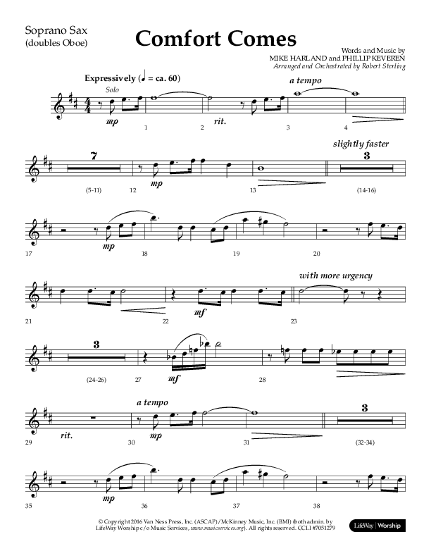 Comfort Comes (Choral Anthem SATB) Soprano Sax (Lifeway Choral / Arr. Robert Sterling)