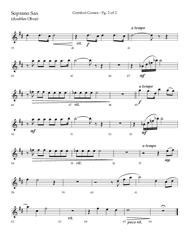 Comfort Comes (Choral Anthem SATB) Soprano Sax (Lifeway Choral / Arr. Robert Sterling)