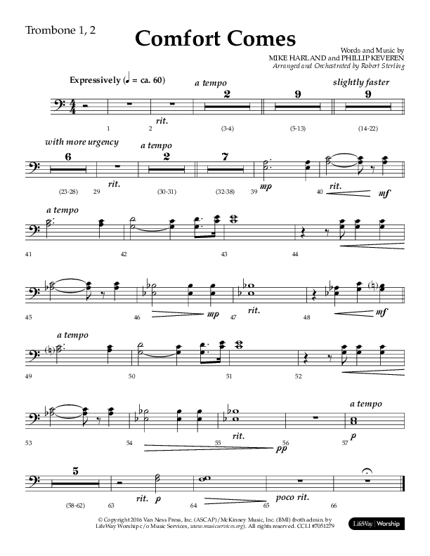 Comfort Comes (Choral Anthem SATB) Trombone 1/2 (Lifeway Choral / Arr. Robert Sterling)
