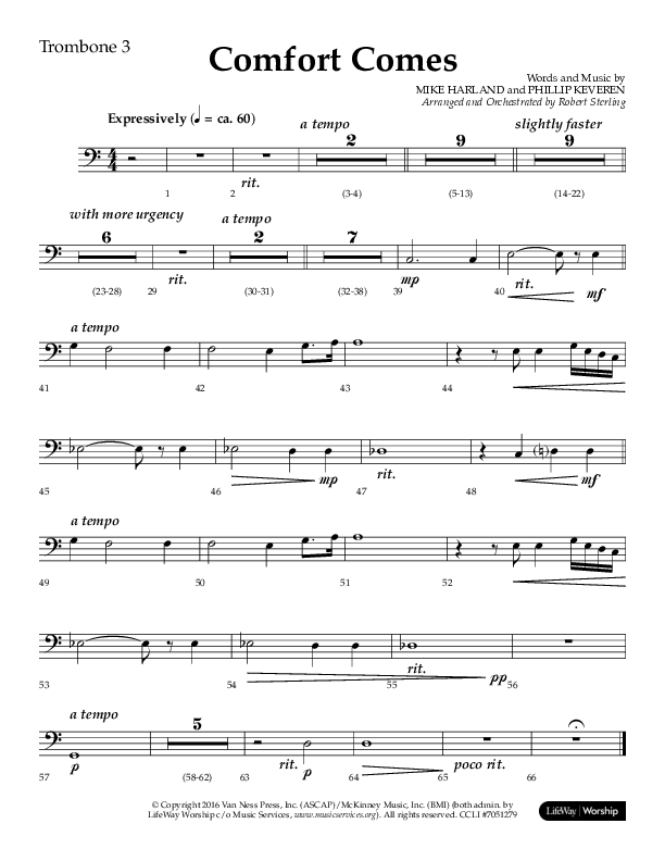 Comfort Comes (Choral Anthem SATB) Trombone 3 (Lifeway Choral / Arr. Robert Sterling)