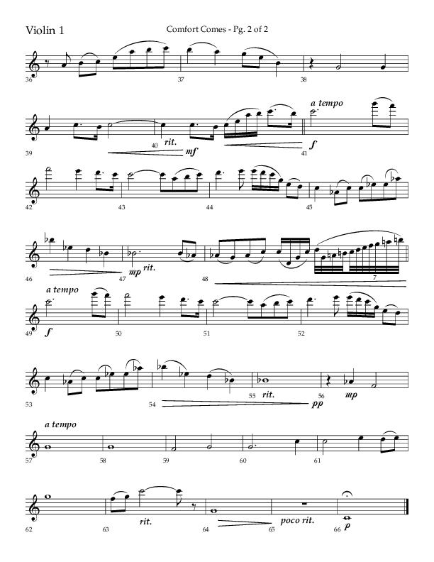 Comfort Comes (Choral Anthem SATB) Violin 1 (Lifeway Choral / Arr. Robert Sterling)