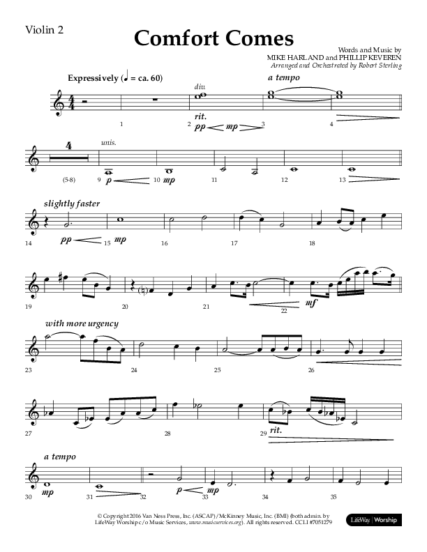 Comfort Comes (Choral Anthem SATB) Violin 2 (Lifeway Choral / Arr. Robert Sterling)