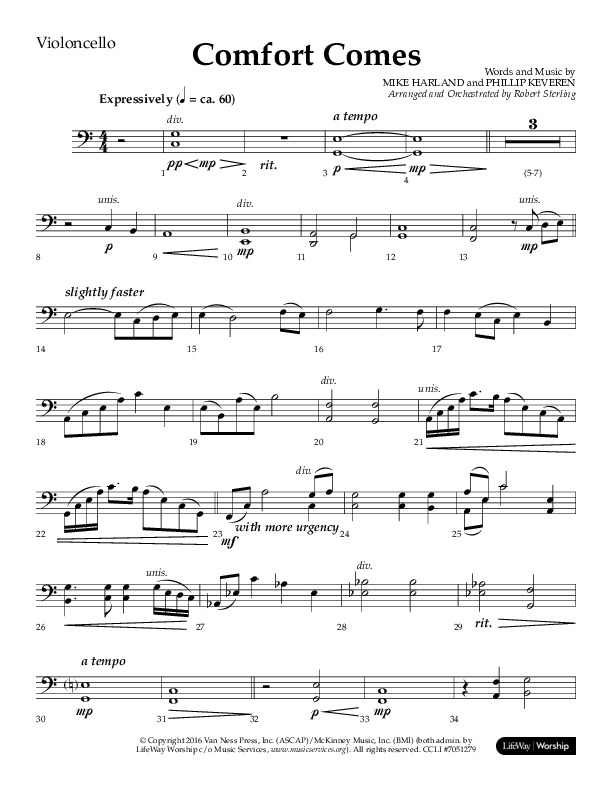 Comfort Comes (Choral Anthem SATB) Violincello (Lifeway Choral / Arr. Robert Sterling)