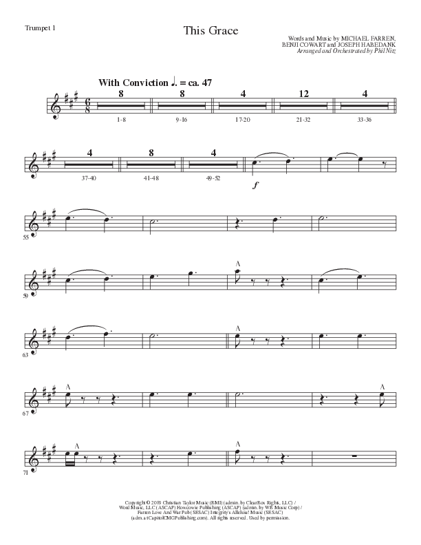This Grace (Choral Anthem SATB) Trumpet 1 (Lillenas Choral / Arr. Phil Nitz)