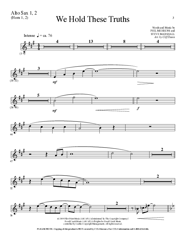 We Hold These Truths (Choral Anthem SATB) Alto Sax 1/2 (Lillenas Choral / Arr. Cliff Duren)