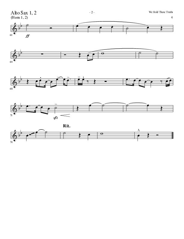 We Hold These Truths (Choral Anthem SATB) Alto Sax 1/2 (Lillenas Choral / Arr. Cliff Duren)