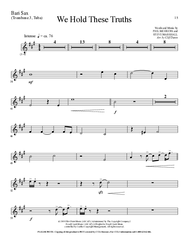 We Hold These Truths (Choral Anthem SATB) Bari Sax (Lillenas Choral / Arr. Cliff Duren)
