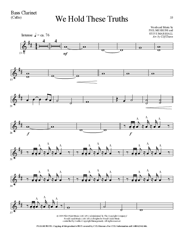 We Hold These Truths (Choral Anthem SATB) Bass Clarinet (Lillenas Choral / Arr. Cliff Duren)