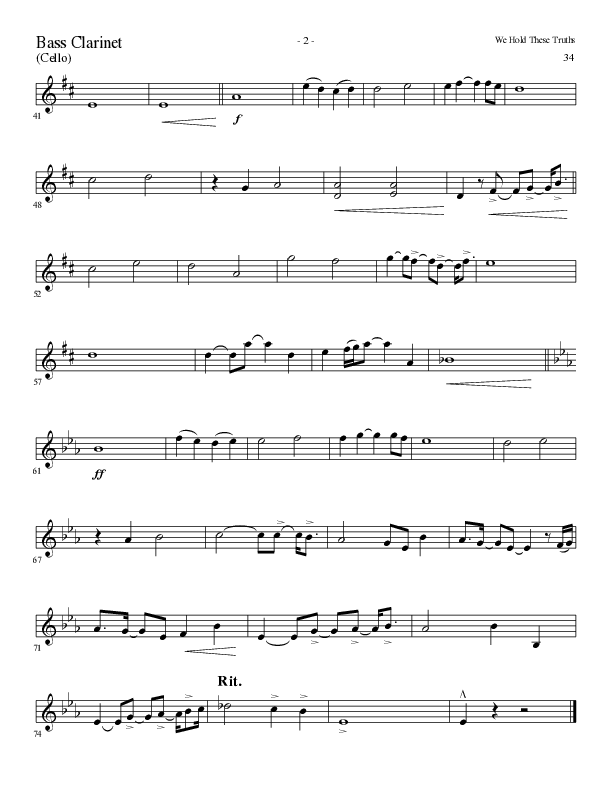We Hold These Truths (Choral Anthem SATB) Bass Clarinet (Lillenas Choral / Arr. Cliff Duren)