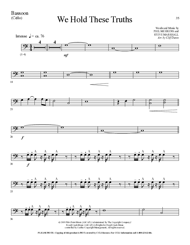 We Hold These Truths (Choral Anthem SATB) Bassoon (Lillenas Choral / Arr. Cliff Duren)