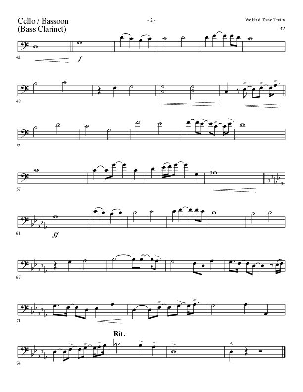 We Hold These Truths (Choral Anthem SATB) Cello (Lillenas Choral / Arr. Cliff Duren)