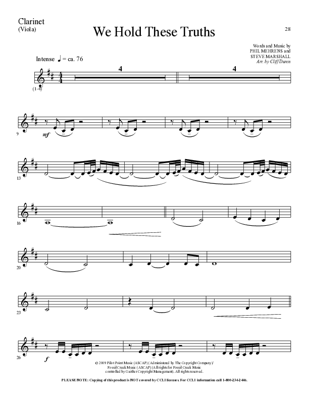 We Hold These Truths (Choral Anthem SATB) Clarinet (Lillenas Choral / Arr. Cliff Duren)