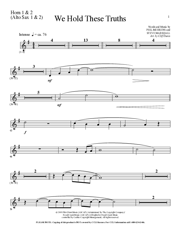 We Hold These Truths (Choral Anthem SATB) French Horn 1/2 (Lillenas Choral / Arr. Cliff Duren)