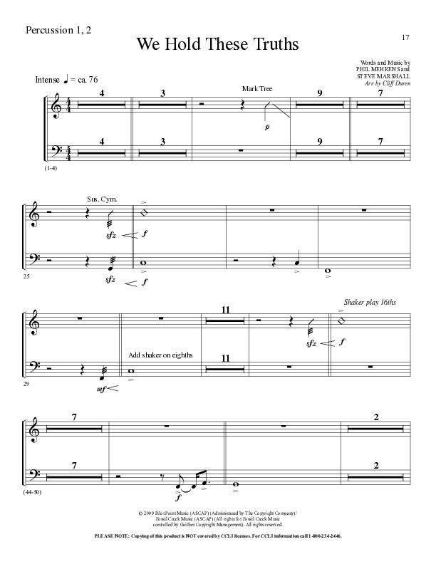 We Hold These Truths (Choral Anthem SATB) Percussion 1/2 (Lillenas Choral / Arr. Cliff Duren)