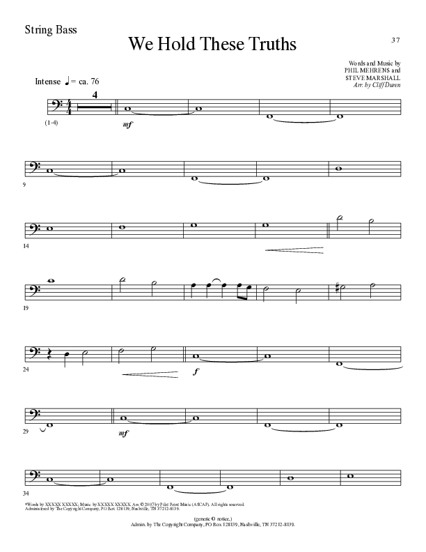 We Hold These Truths (Choral Anthem SATB) String Bass (Lillenas Choral / Arr. Cliff Duren)