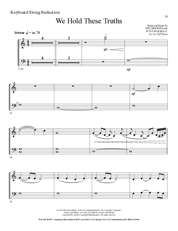 We Hold These Truths (Choral Anthem SATB) String Reduction (Lillenas Choral / Arr. Cliff Duren)